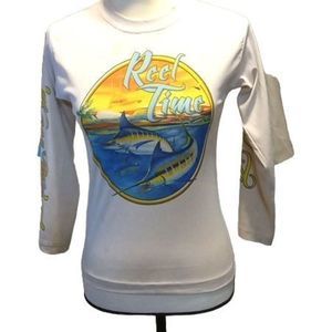 Reel Time White Long Sleeve Key‎ West Graphic Tee Men's Size Medium